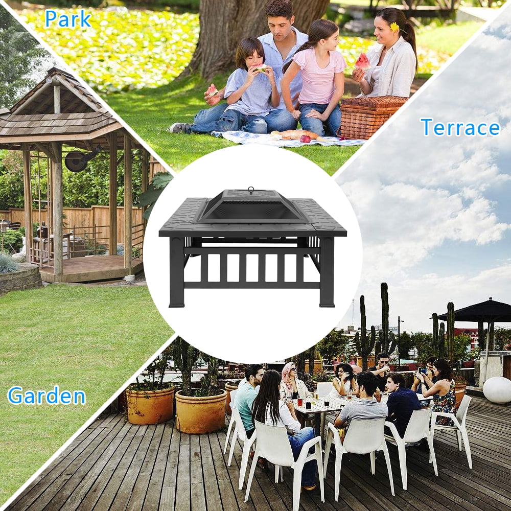 32" Outdoor Metal Firepit Backyard Patio Garden Square Stove Fire Pit(32" Black) - Image 5