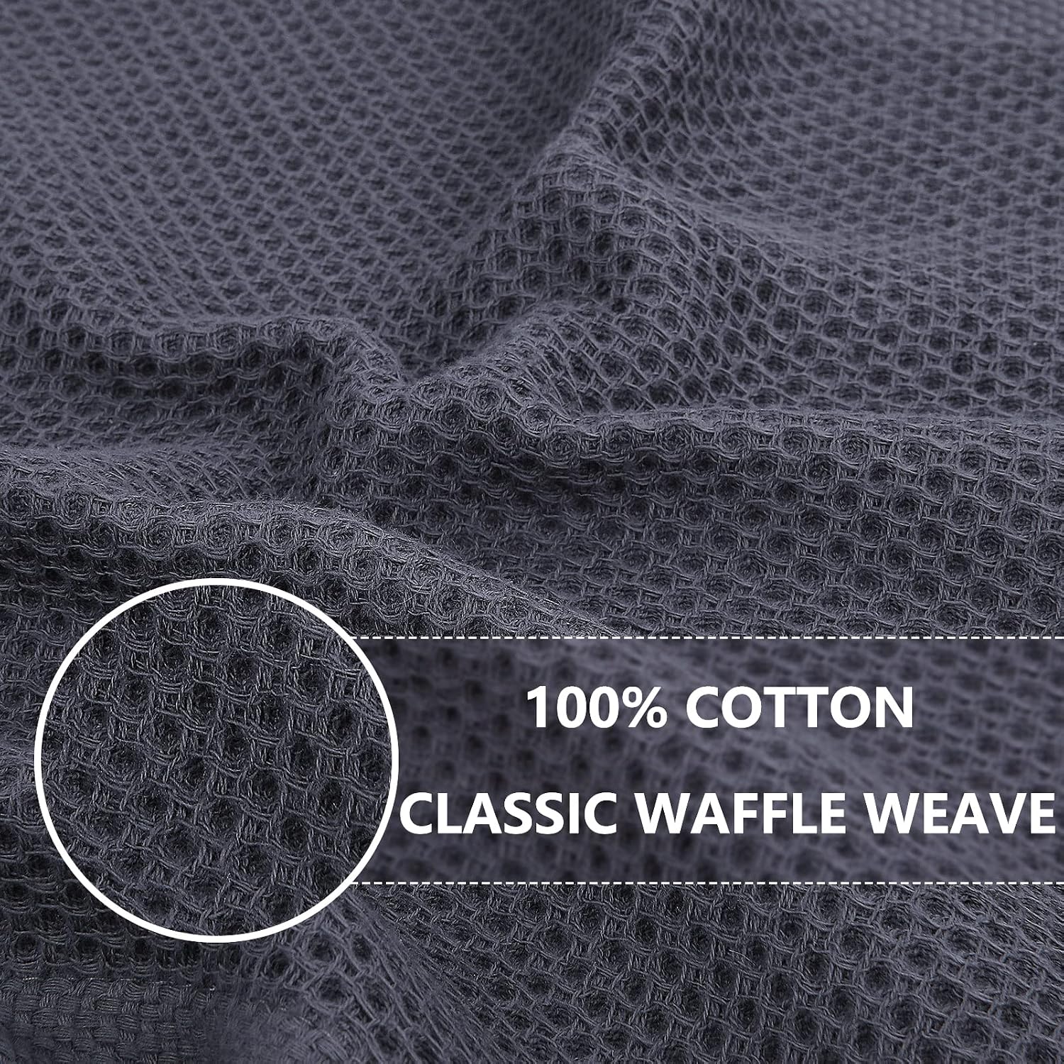 Homaxy 100% Cotton Waffle Weave Kitchen Dish Cloths 6-Pack, Dark Grey