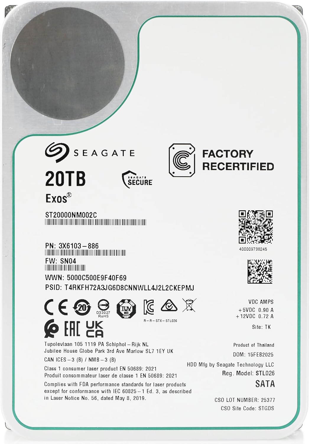 Seagate Exos 20TB 7.2K RPM SATA 6Gb/s 3.5in Enterprise HDD ST20000NM002C (Renewed)