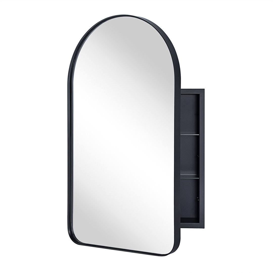 Ebern Designs A2C1070D364647A983DF6080EE98676A Aristes Metal Recessed Framed Medicine Cabinet with 2 Adjustable Shelves Finish: Black, Size: 28.3