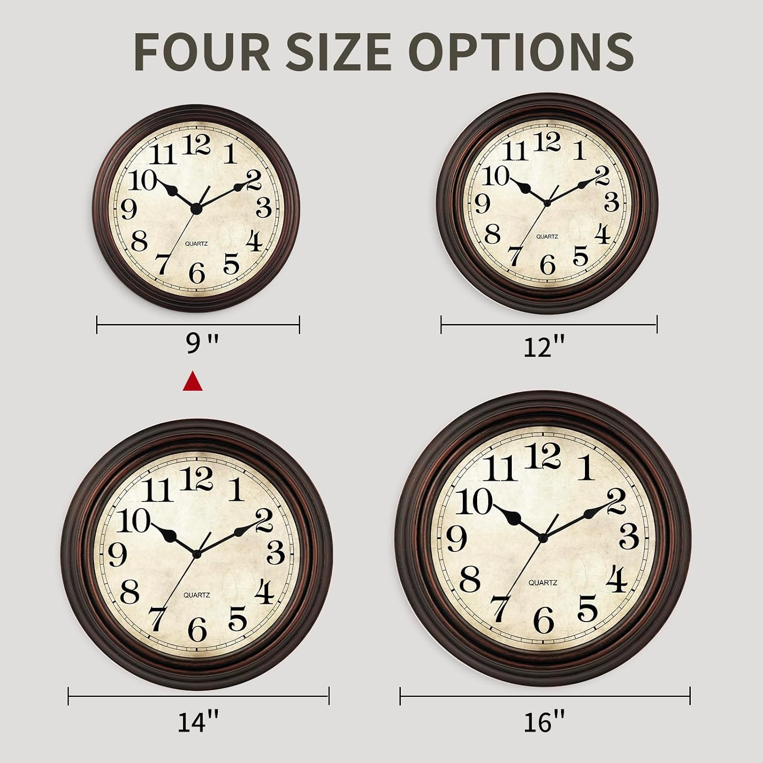 Wall Clock 9 Inch Vintage Decorative Battery Operated Silent Bronze| Round clock; clear glass, easy to read; silent, non-ticking; for living room, kitchen, bedroom