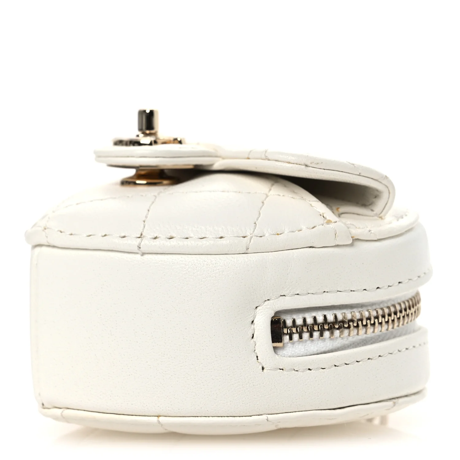 Lambskin Quilted CC In Love Heart Coin Purse With Chain White