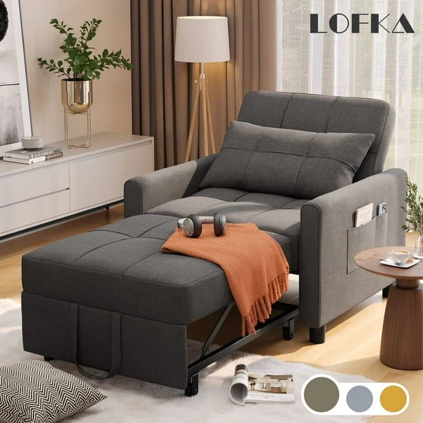 Lofka Chair Bed, Convertible Sofa Bed Couch Recliner Single Bed for Living Room/Office/Bedroom, Light Gray(Dark Gray)