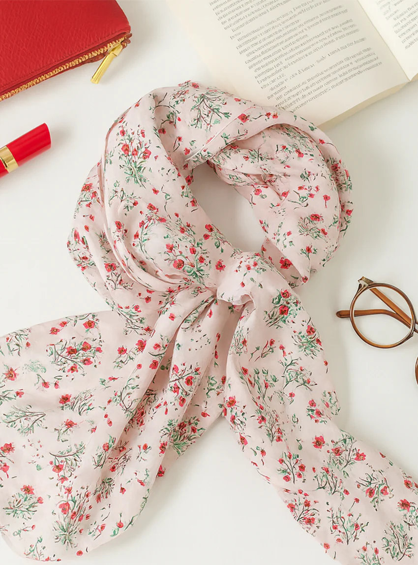 Foulard carré rose en viscose