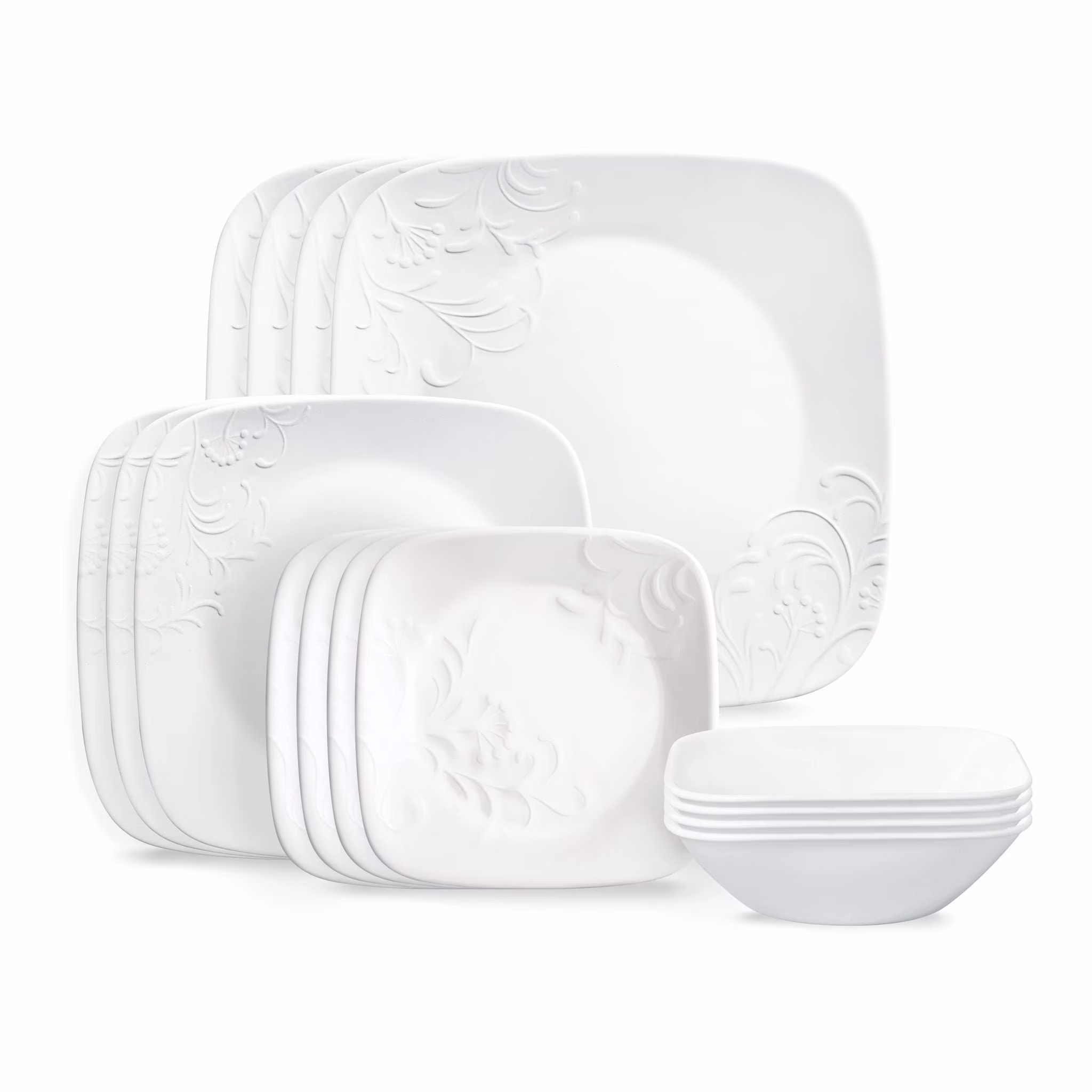 Corelle Cherish 16 - Piece Embossed Square Glass Dinnerware Set (Service for 4)