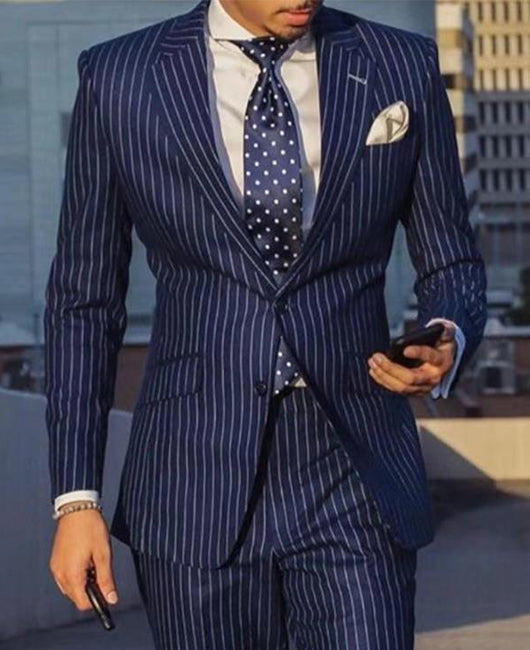 Blazer à rayures verticales basiques, revers cranté, double boutonnage et poche poitrine