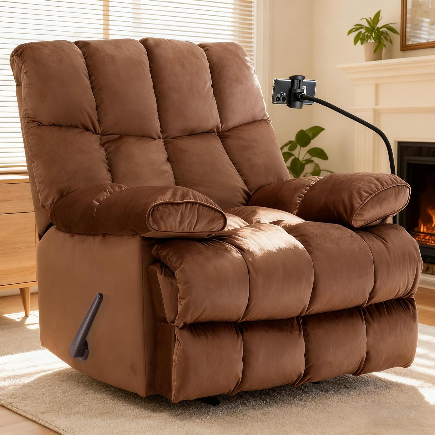 Euthymia Oversized Recliner Chair, Heavy Duty Recliner Chairs for Adults 400LBS, Large Recliner Chair, Extra Wide Recliners for Living Room, Brown