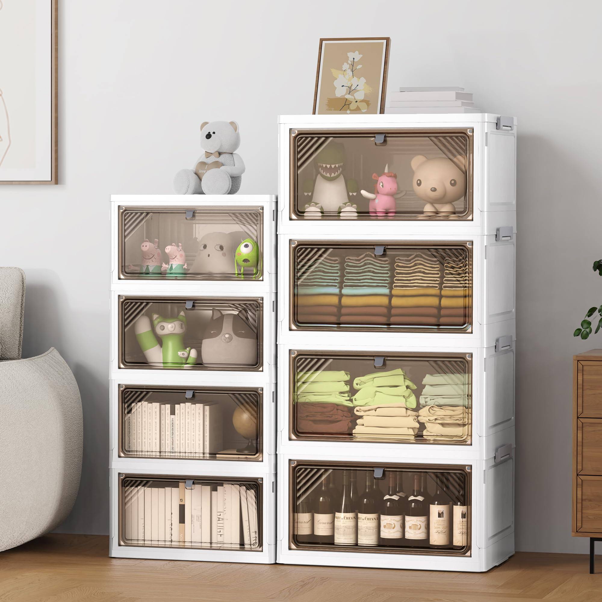 AHEONLAR 4 Tier Plastic Storage Bins with Drawers - Foldable Stackable Storage Bins with Lids - Closet Craft Organizers and Storage - 24qt Plastic