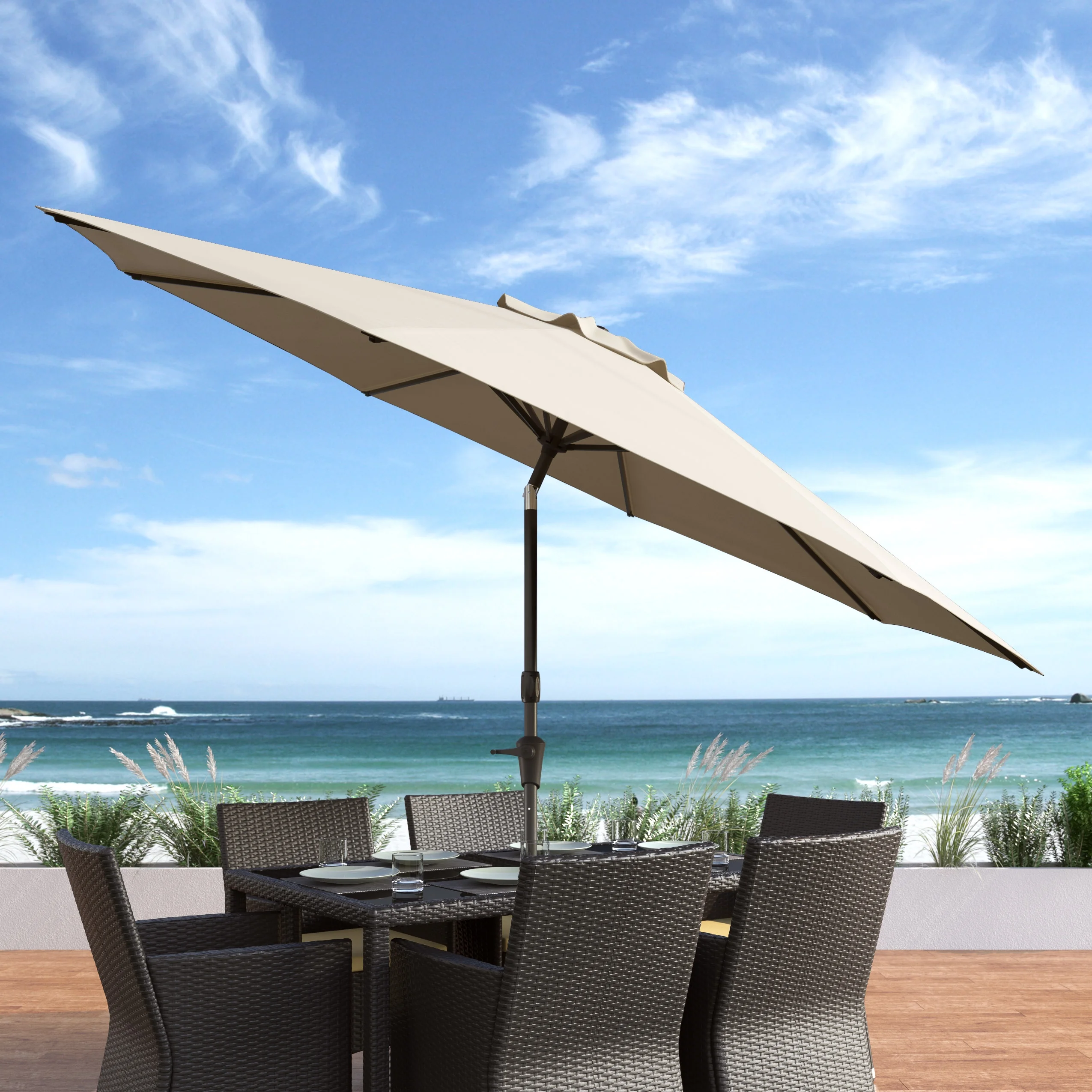 10 Foot Wind Resistant Patio Umbrella, Outdoor Parasol with Crank Tilt, Round Market Umbrella for Patio, Umbrella with Crank, Tilt Umbrella, Outdoor Umbrella, White(Off-White) - Image 2