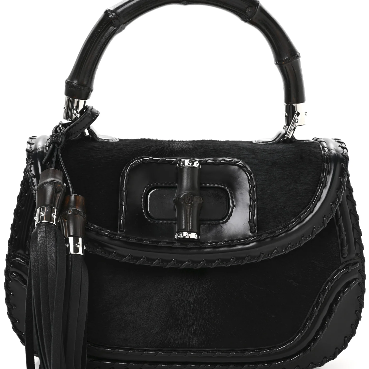 Pony Hair New Bamboo Medium Top Handle Bag Black
