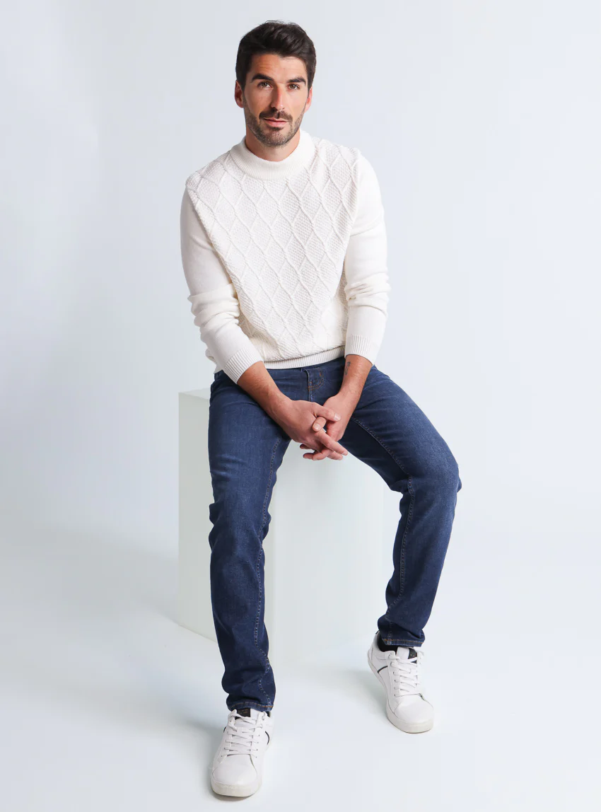 Pull homme en laine mérinos blanc naturel