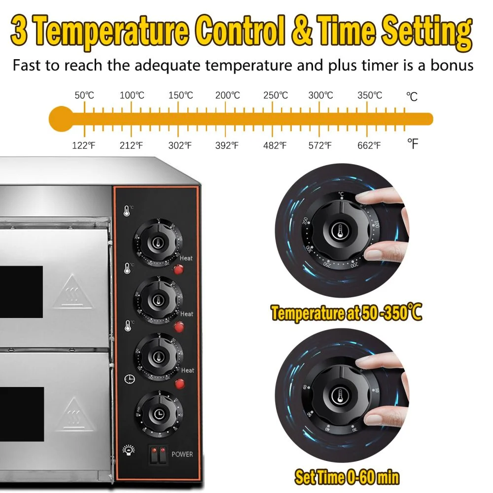 Commercial Pizza Oven 16 in Pizza Double Deck 3000W 110V Electric Oven Multipurpose Toaster Bake Broiler 40 L Stainless Steel for Restaurant Home Pizza Pretzels Baked Roast Yakitori
