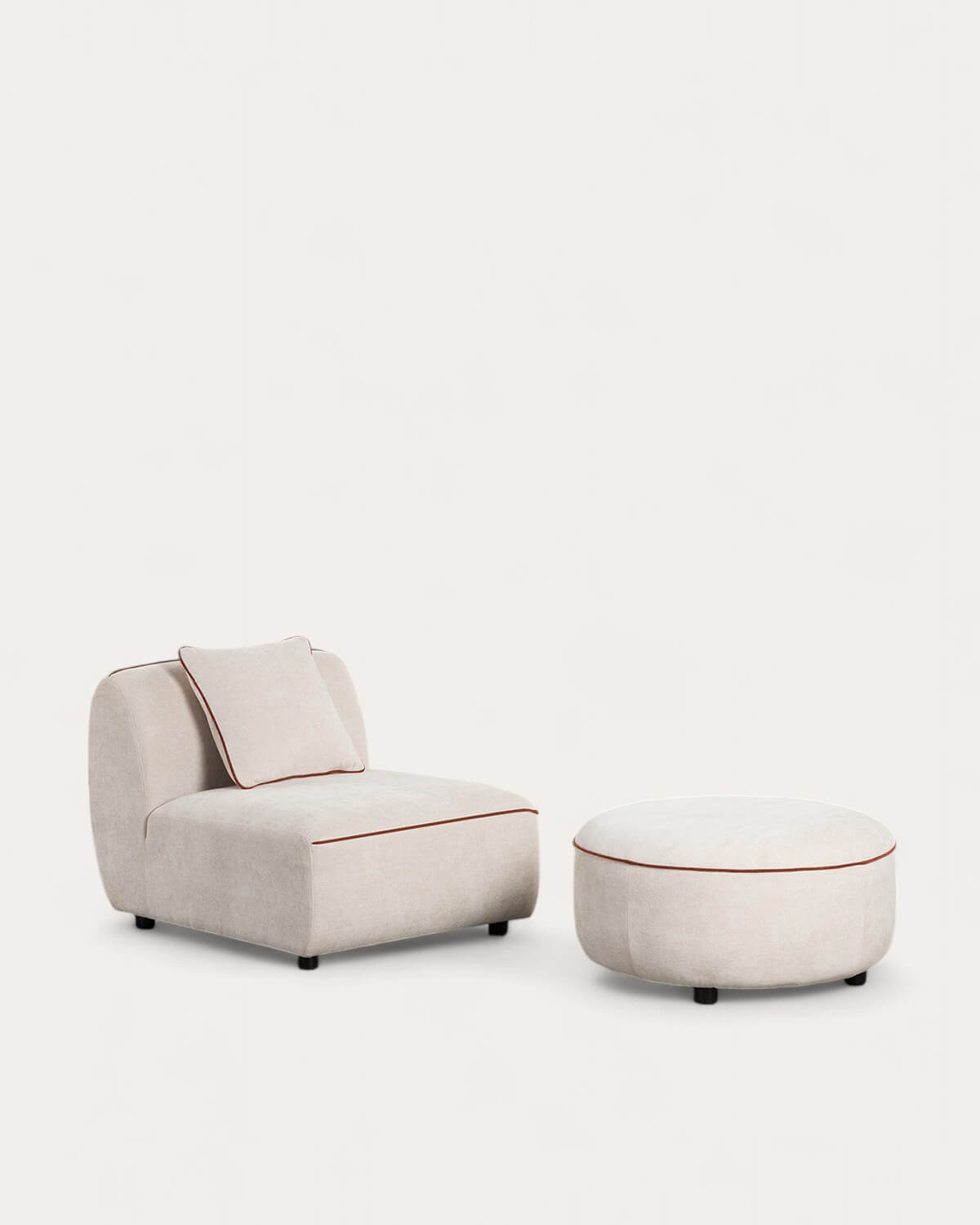 Ilham - Sillón Modular con Puff Redondo de Tela Ilham