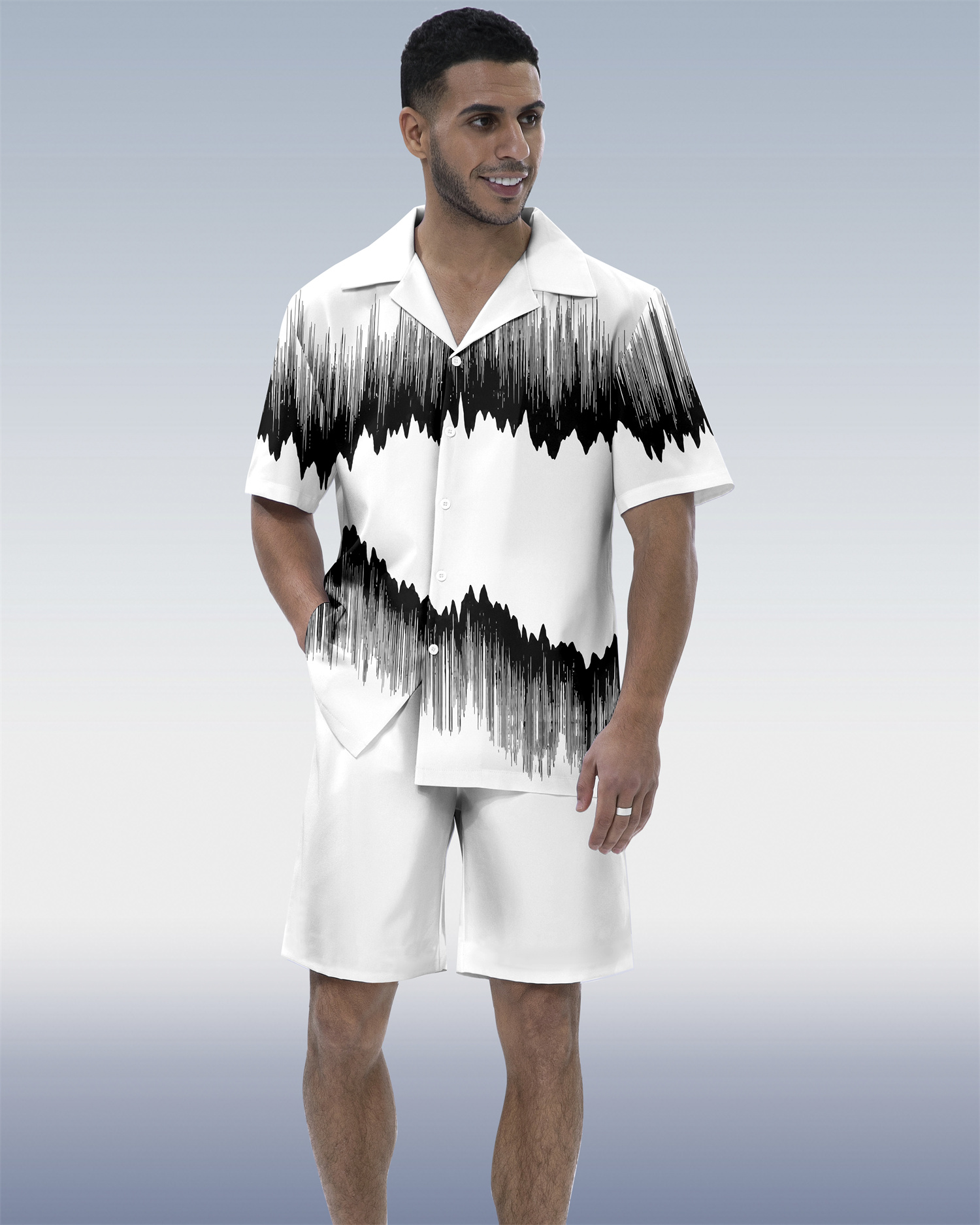 Ensemble à manches courtes Suitmens pour homme, imprimé géométrique abstrait contrasté, référence 137