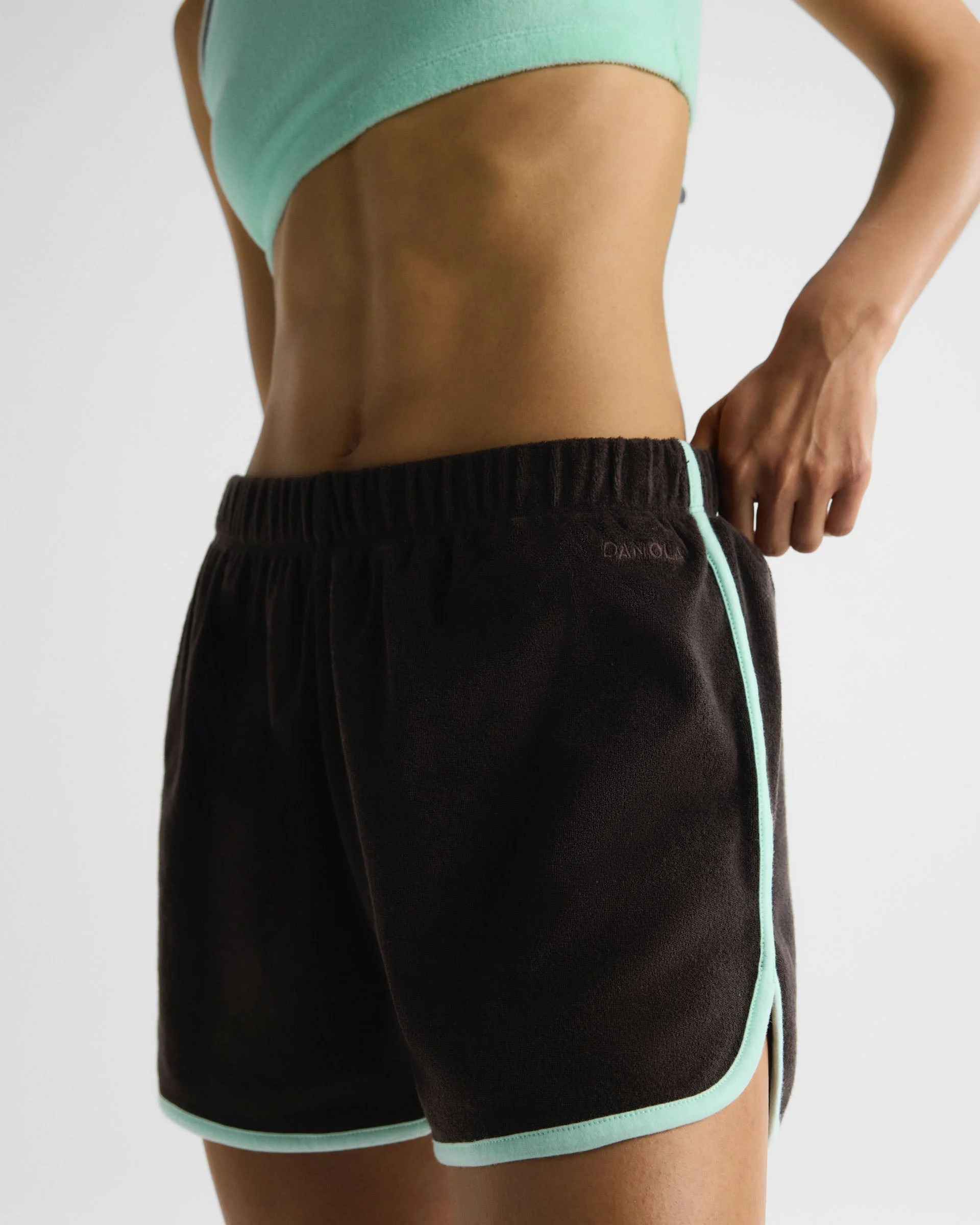 Terry Towelling Piping Shorts - Coffee Bean