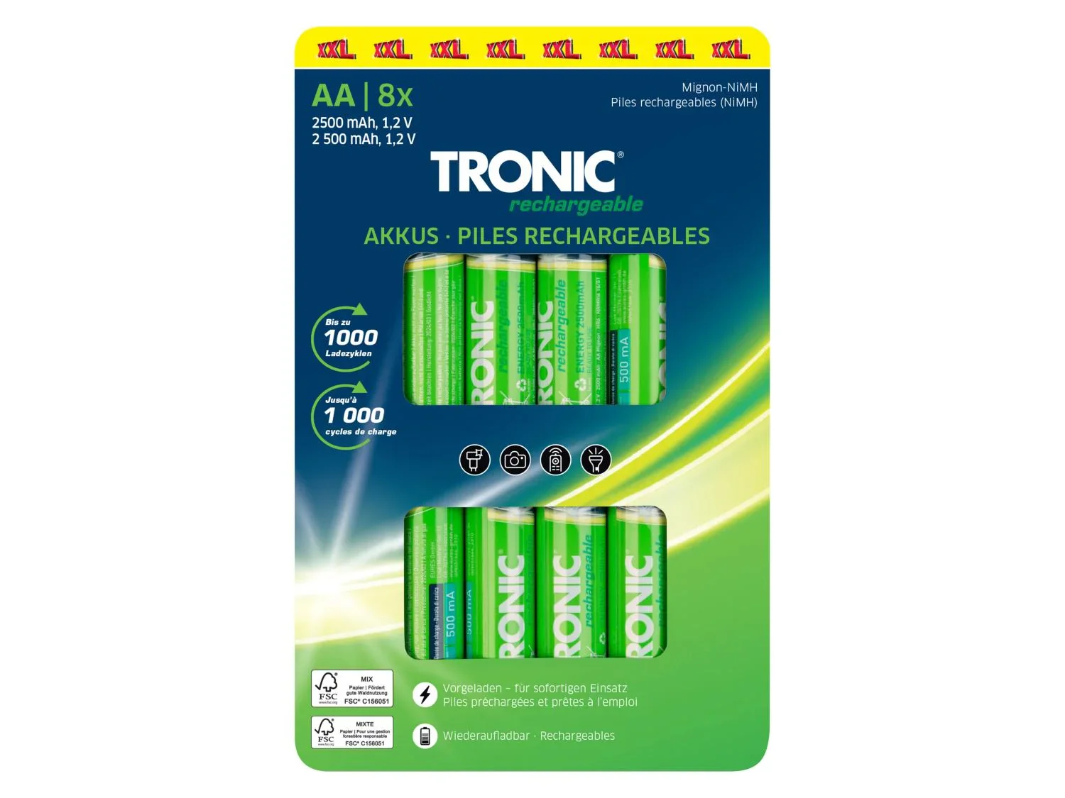TRONIC Piles AA ou AAA, 8 pices