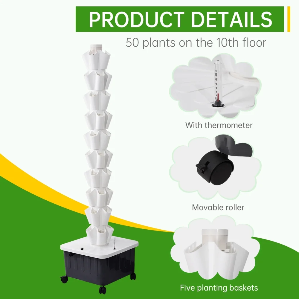 Hydroponic Growing System Tower | Vertical Vegetable Planting Towers | 10-Layer 50 Slots, Hydroponic Growing Kit forHydroponics Towers Garden,Suitable for Balconies, Courtyards, Roofs - Image 3