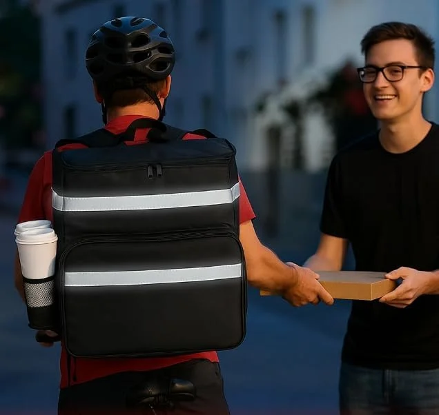 Large Insulated Food Delivery Bag, Expandable Cooler Backpack for Doordash Uber Eats, Reflective Strip Cup Holders, Reusable Pizza Carrier with Hand Straps, Bike Motorcycle Use - Image 8