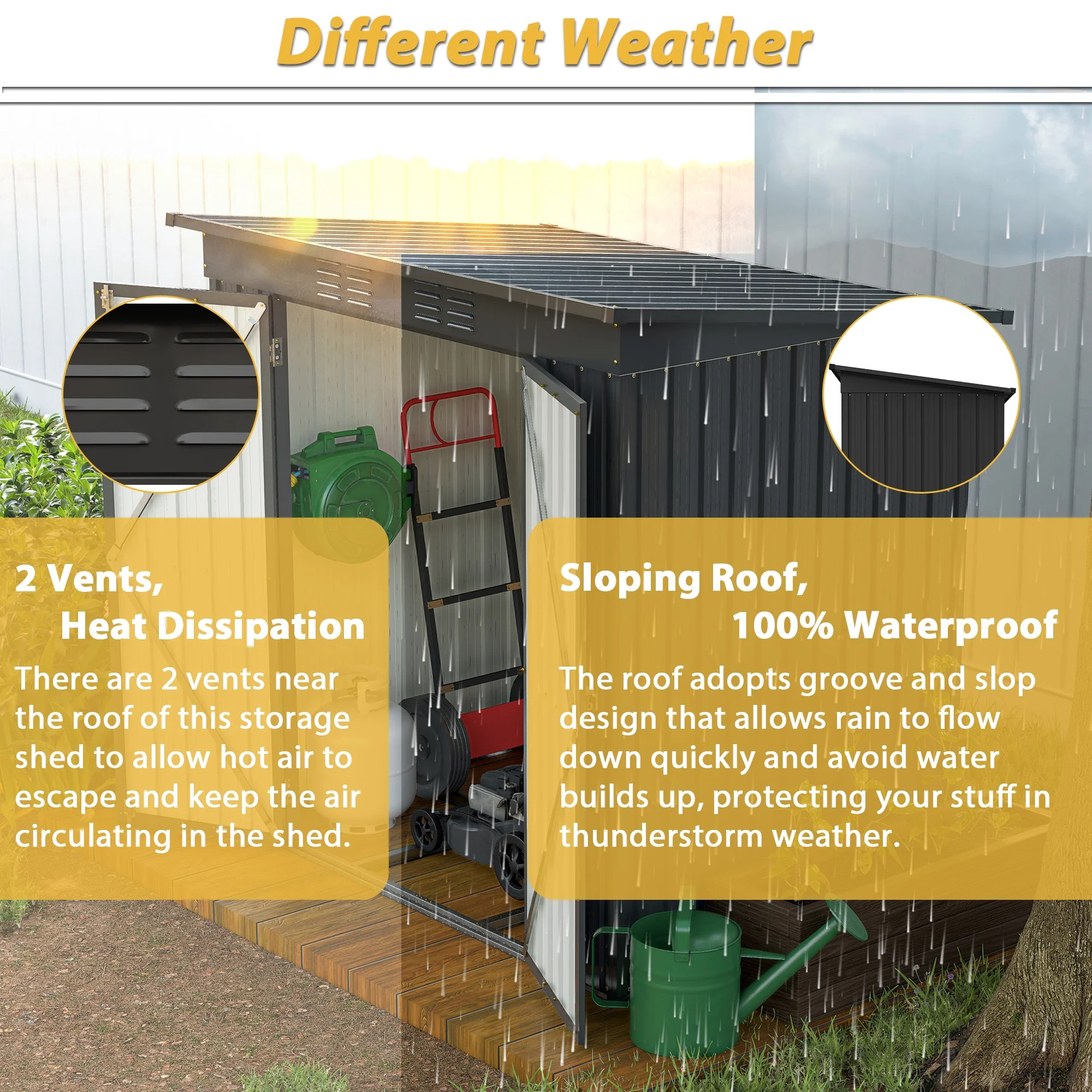 6 x 4 ft Outdoor Storage Shed with Floor Frame, Storage Sheds for Outside with Lockable Door, All Weather Garden Tool Shed with Air Vent for House Backyard Patio Lawn, Black(Black) - Image 7