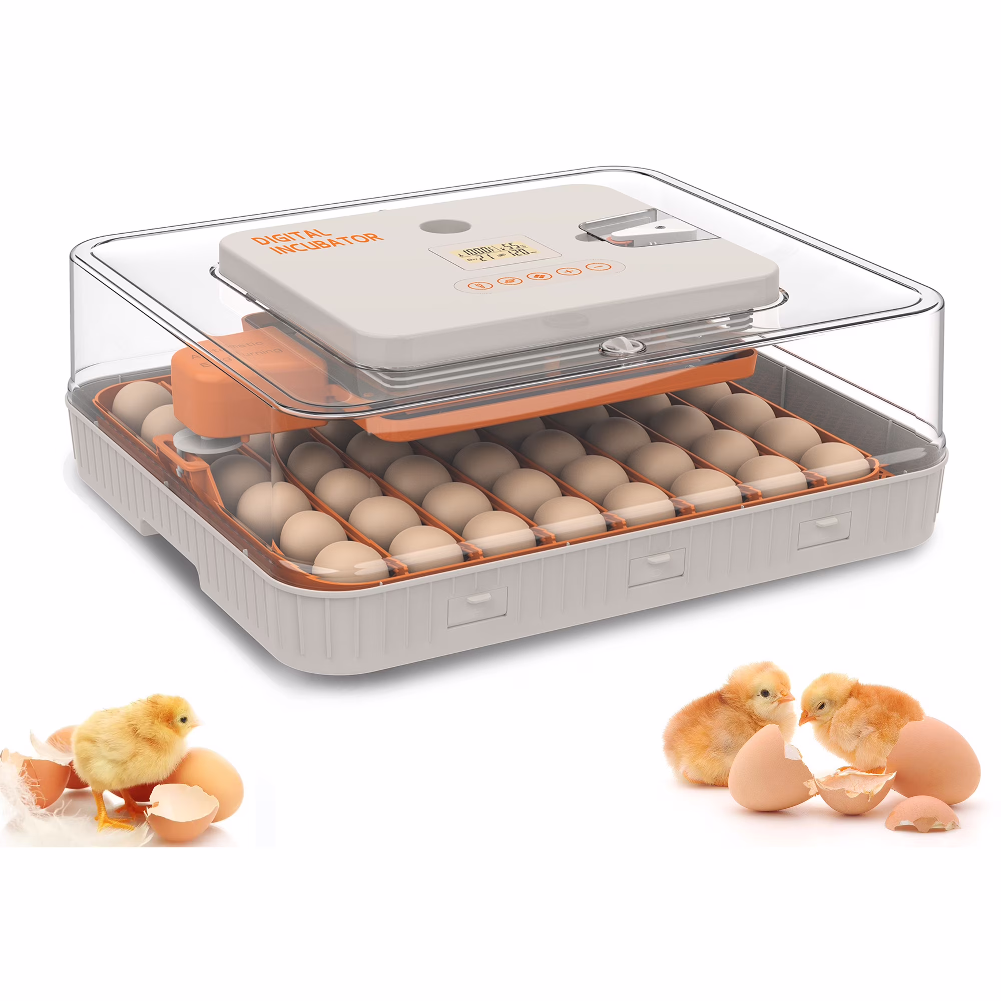 56 Egg Incubator: Auto Turning, Humidity Control Water Refill for Chicken/Duck/Goose Eggs w/ Candler(Orange-56 Egg)