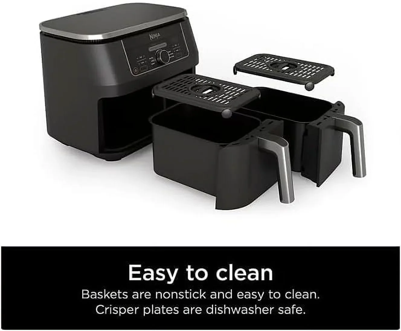 Ninja Foodi 8 qt 2-Basket Air Fryer, Black - DualZone Technology, Smart Finish