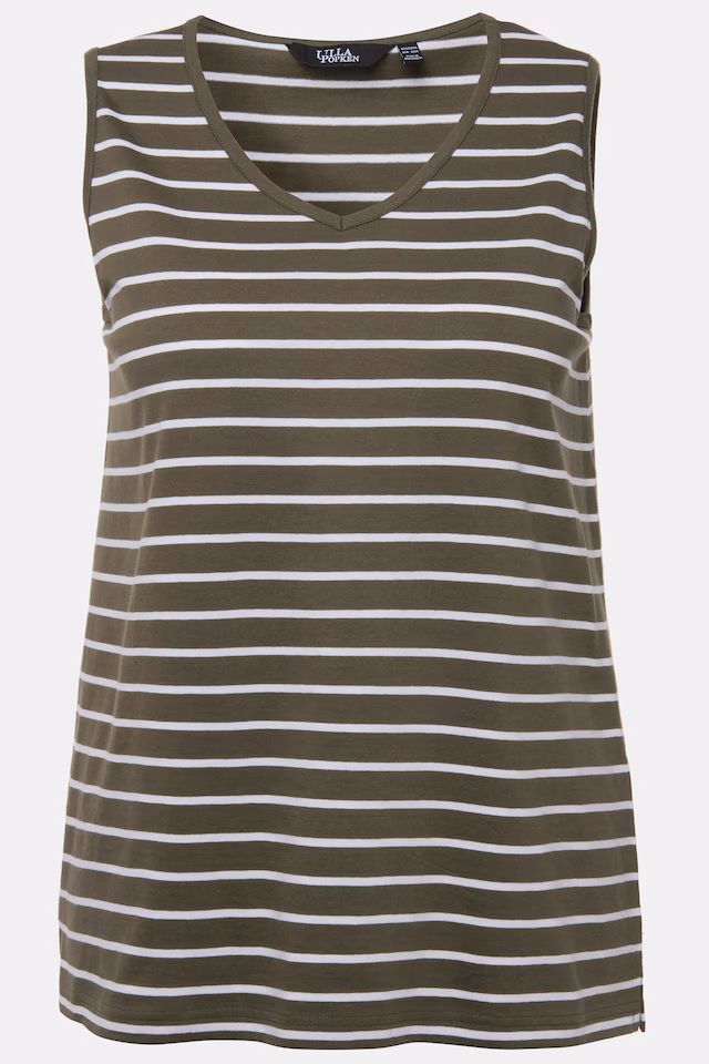 2 Pack of V-Neck Cotton Knit Tanks - Stripe, Solid
