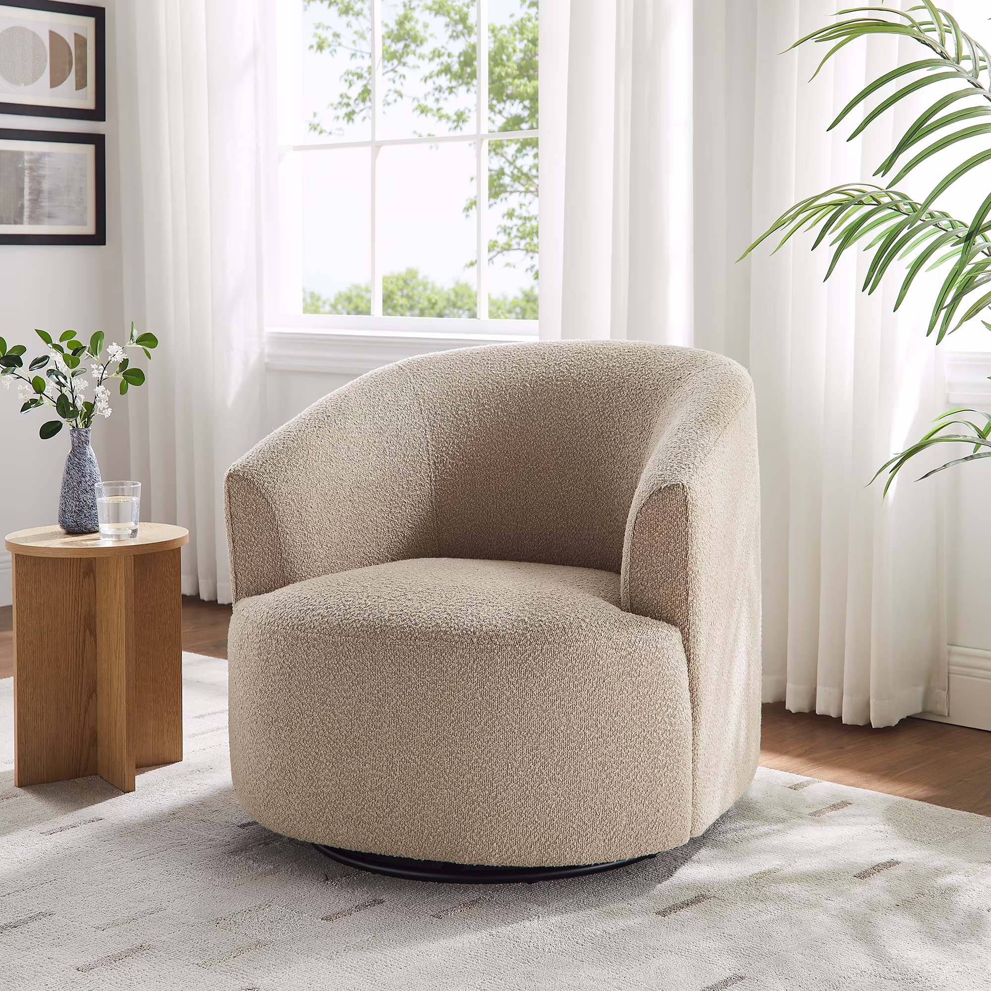 Boucle Swivel Accent Chair, Taupe(Taupe)