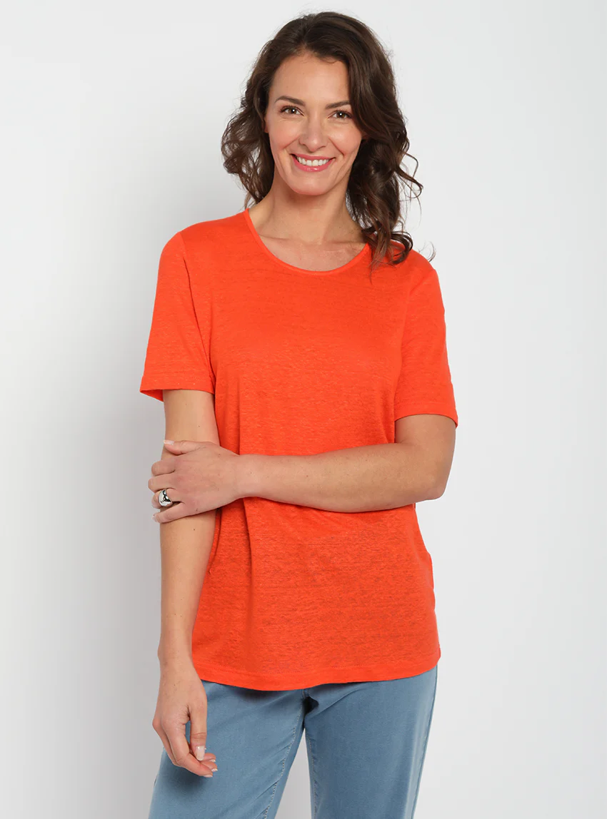 Tee-shirt femme en lin orange agrume