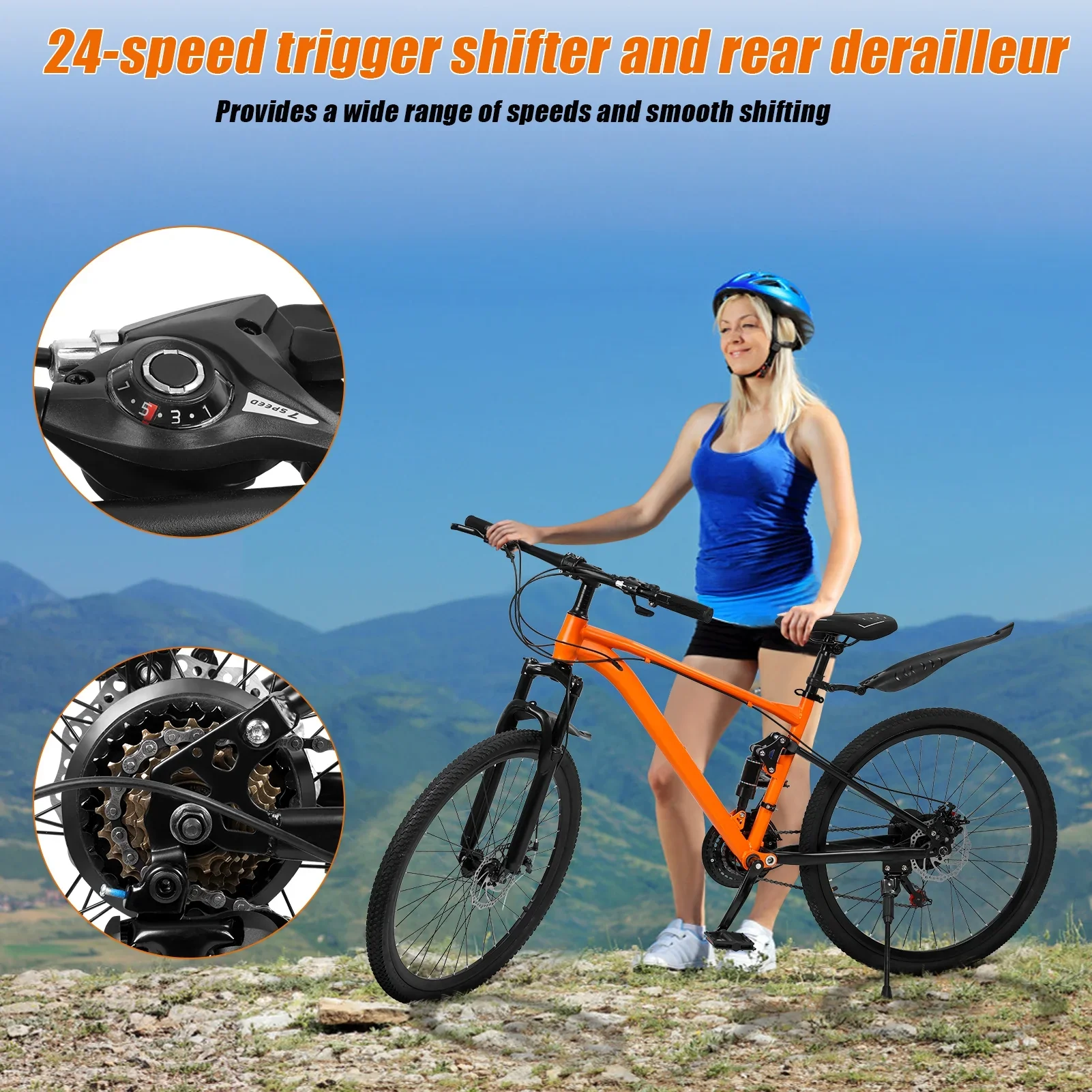 Yirtree 24-Speed Mountain Bike - 16 Aluminum Frame, Dual Suspension & Disc Brakes