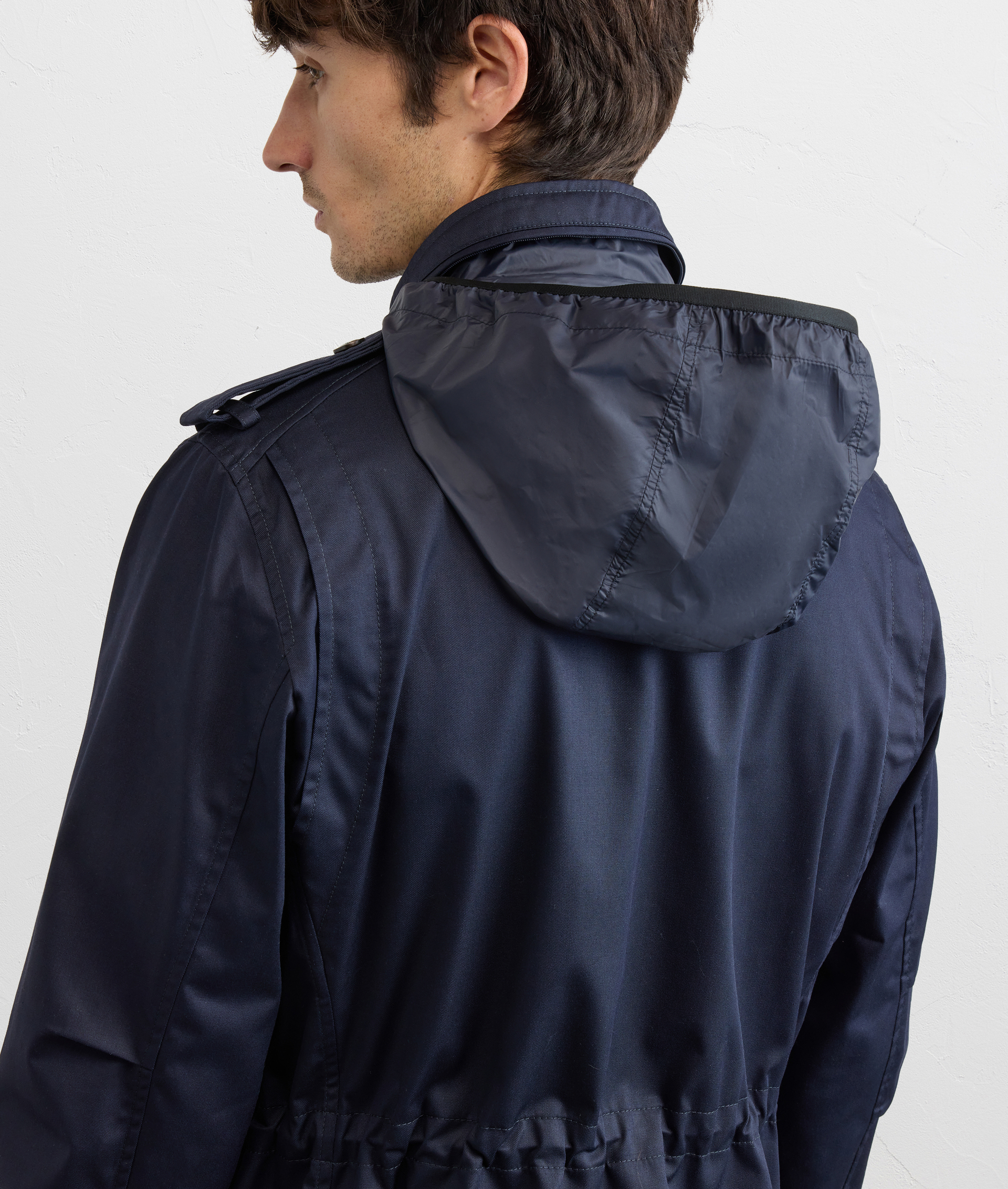 NAVY BLUE COTTON AND POLYESTER GABARDINE FIELD JACKET