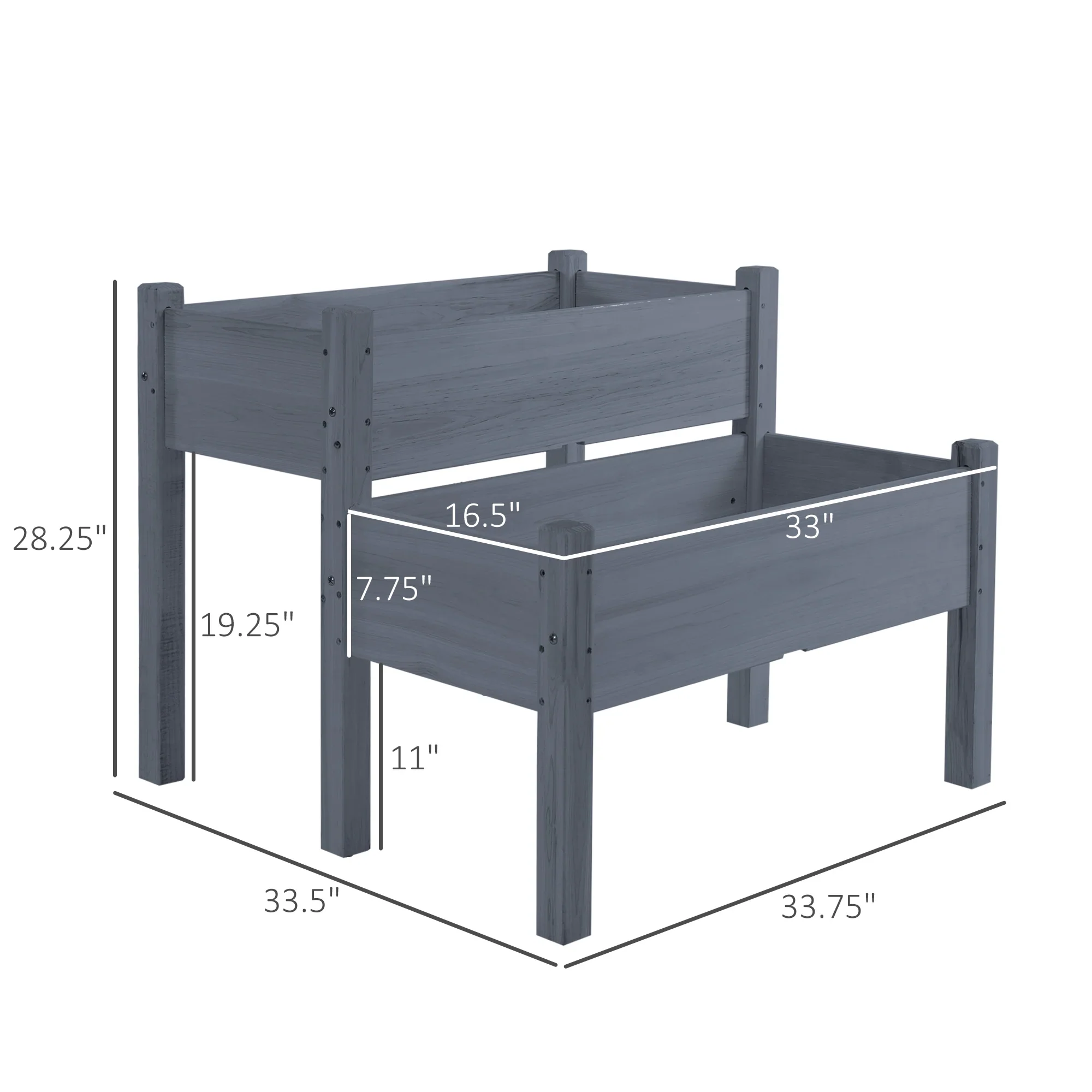 QISHENSHUI 2-Tier Raised Garden Bed 34x34x28 �C Elevated Wood Planter Stand with Deep Grow Box for Healthy Root Development & Back-Friendly Gardening, Gray