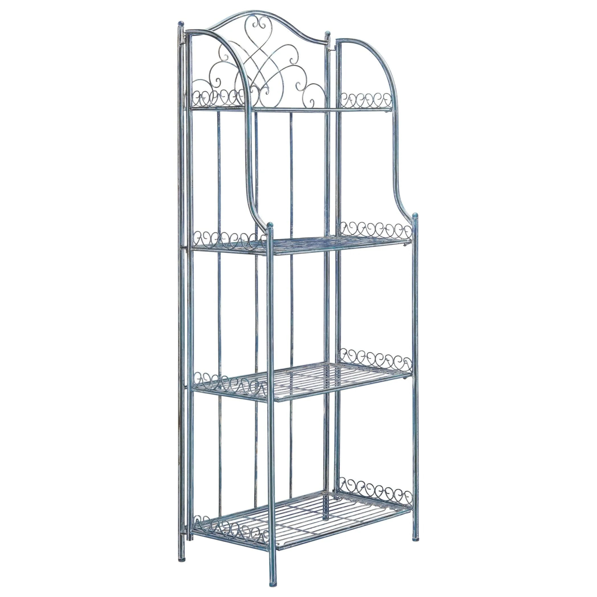 Safavieh Amaris Victorian Wrought Iron 4 Tier Outdoor Bakers Rack 25 in W x 15 in D x 63 in H Antique Blue(Antique Blue) Image 7