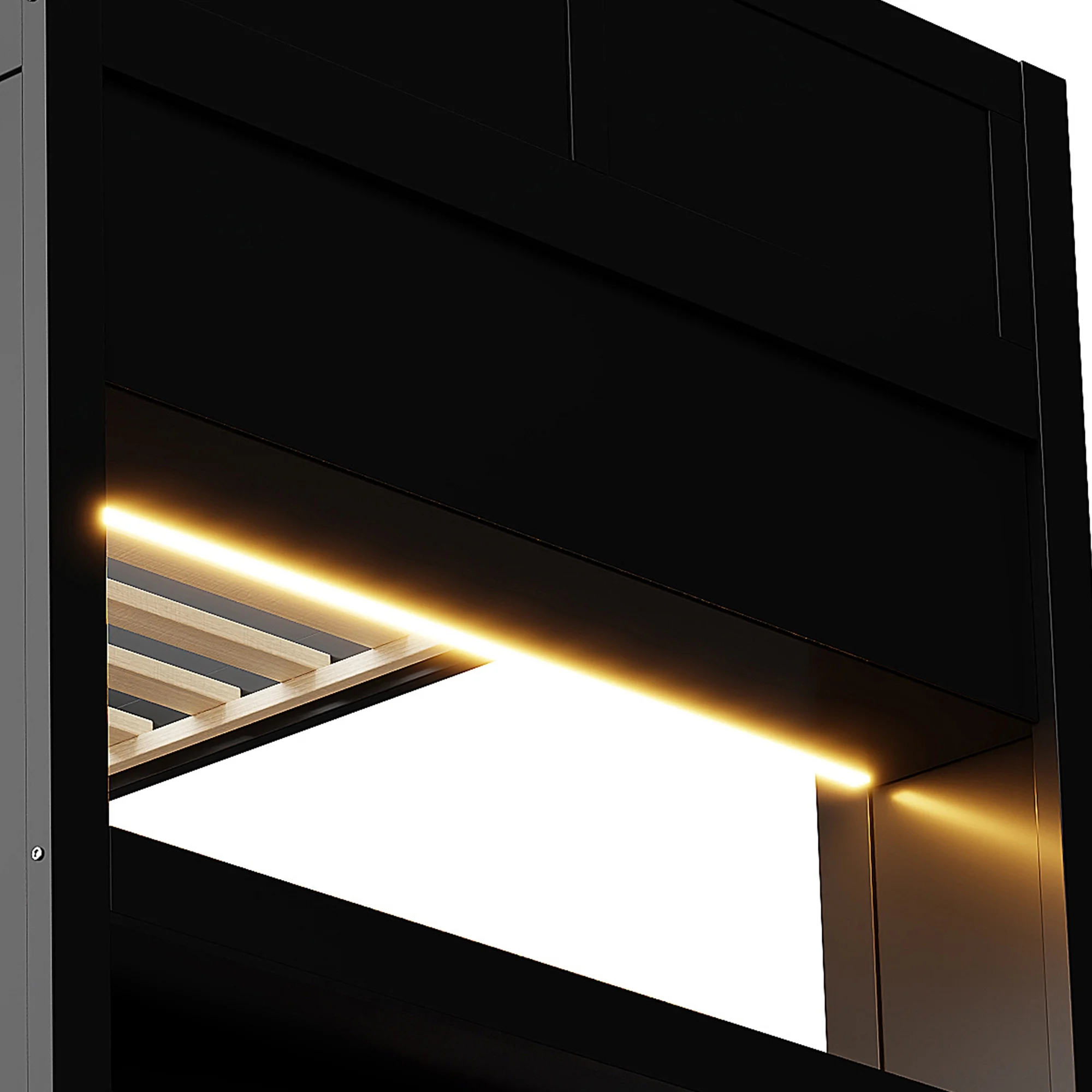 Wood Full Size Loft Bed with Desk and Shelves, Gaming Bunk Bed with LED Light and USB Charging, Black(Black) - Image 8