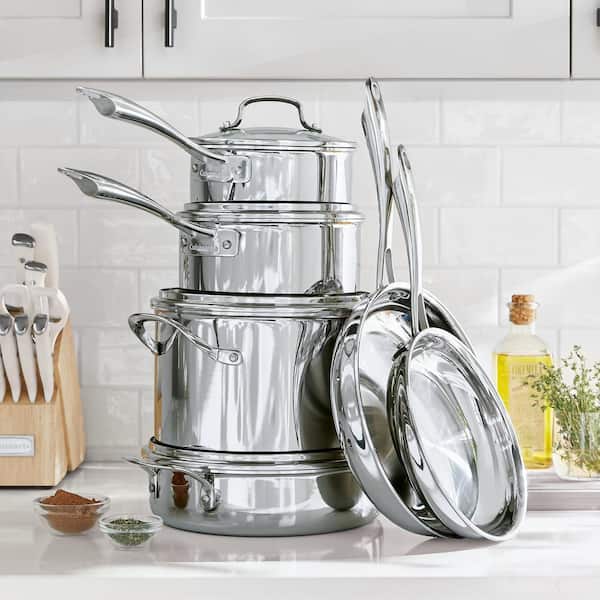 Tri-Ply 10-Piece Stainless Steel Cookware Set with Glass Lids