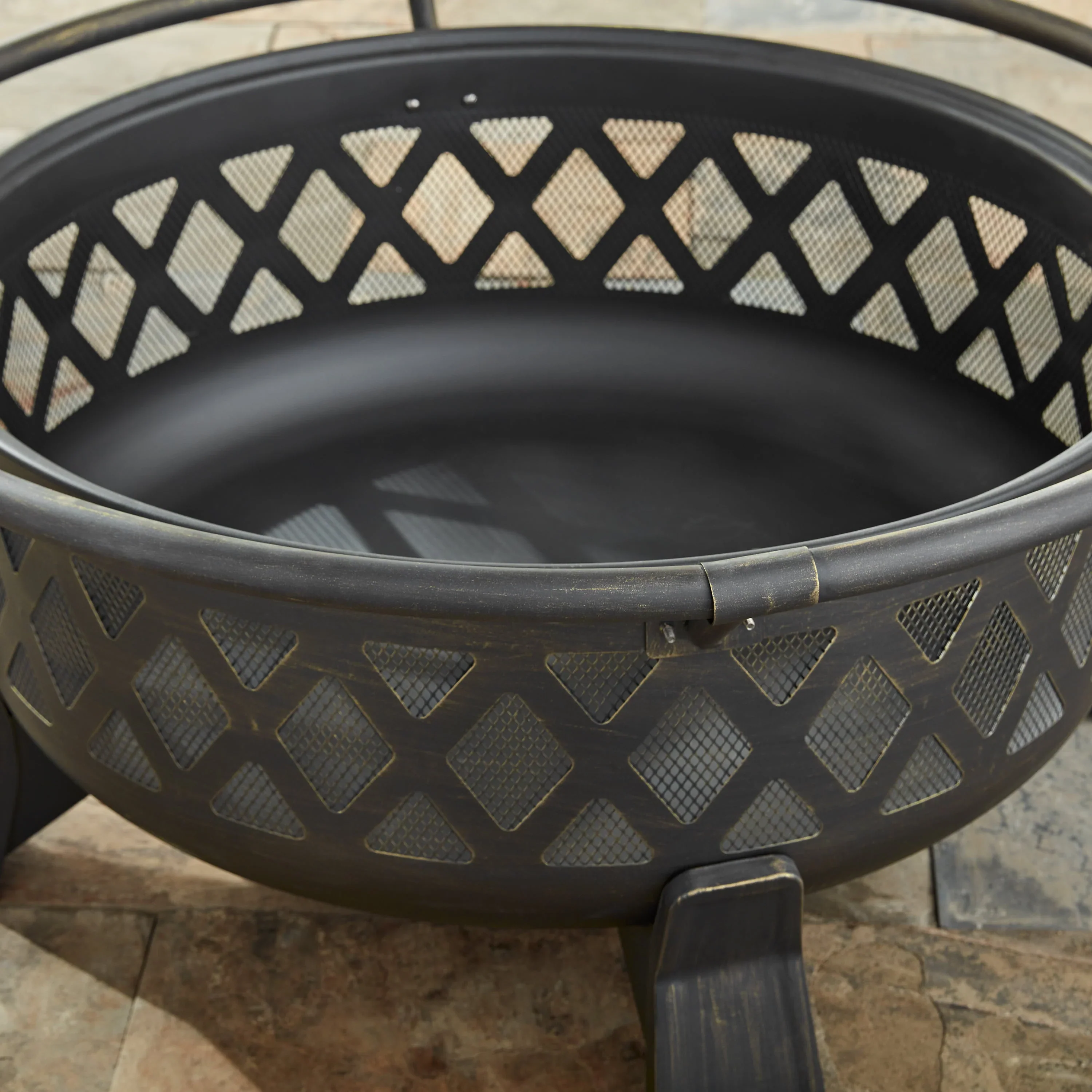 Better Homes & Gardens 35 Round Lattice Wood Burning Fire Pit with Cover, Antique Bronze