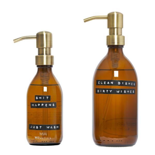 Bamboo gavesett 2 stk 500 ml oppvasksåpe/250 ml håndsåpe shit happens just wash brun