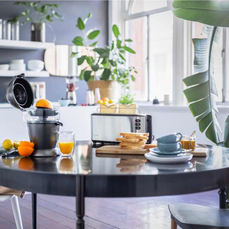 Brødrister med lang rille AT2509 4 skiver 1400W rustfritt stål