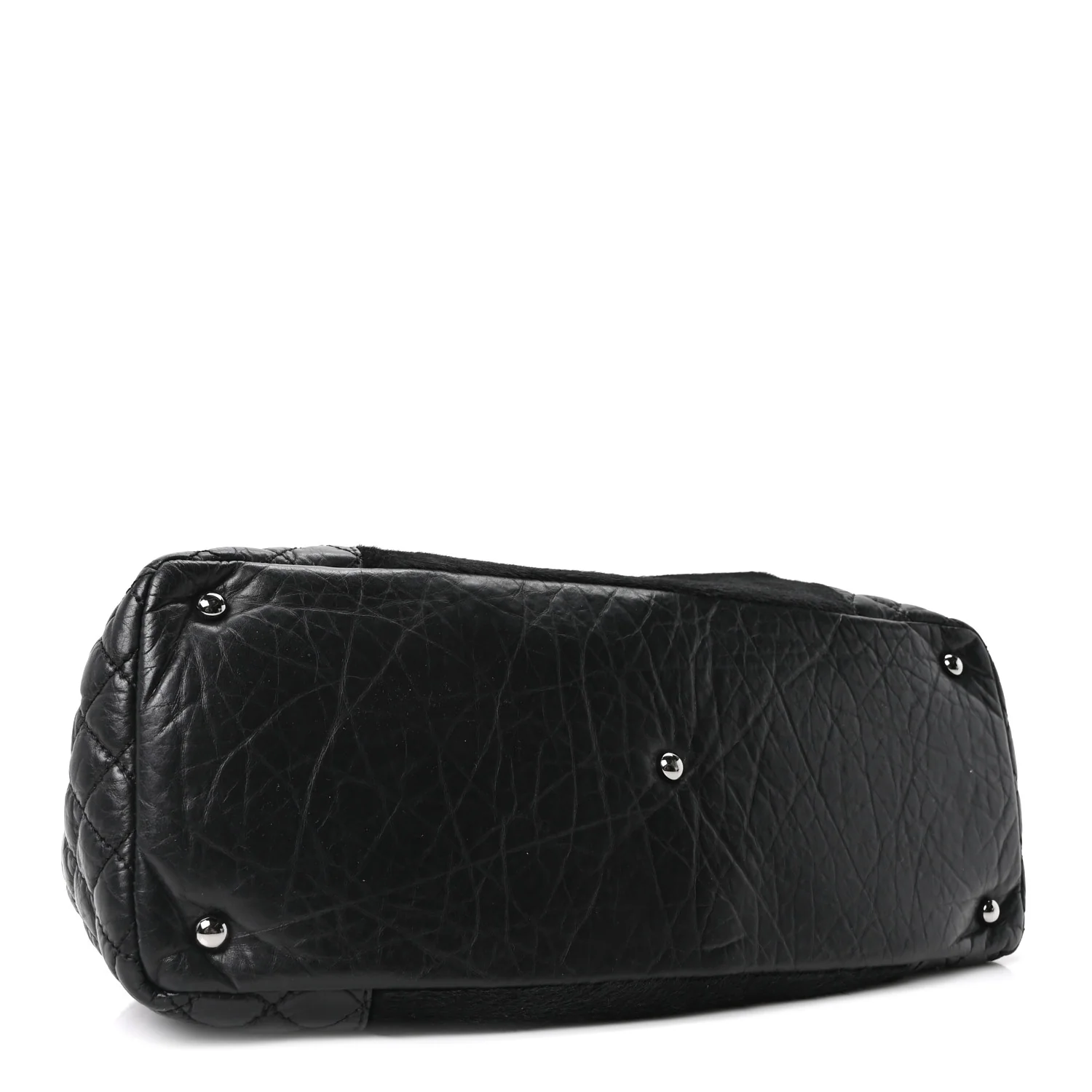 Aged Calfskin Pony Hair Quilted Small Miss Pony Drawstring Tote Black