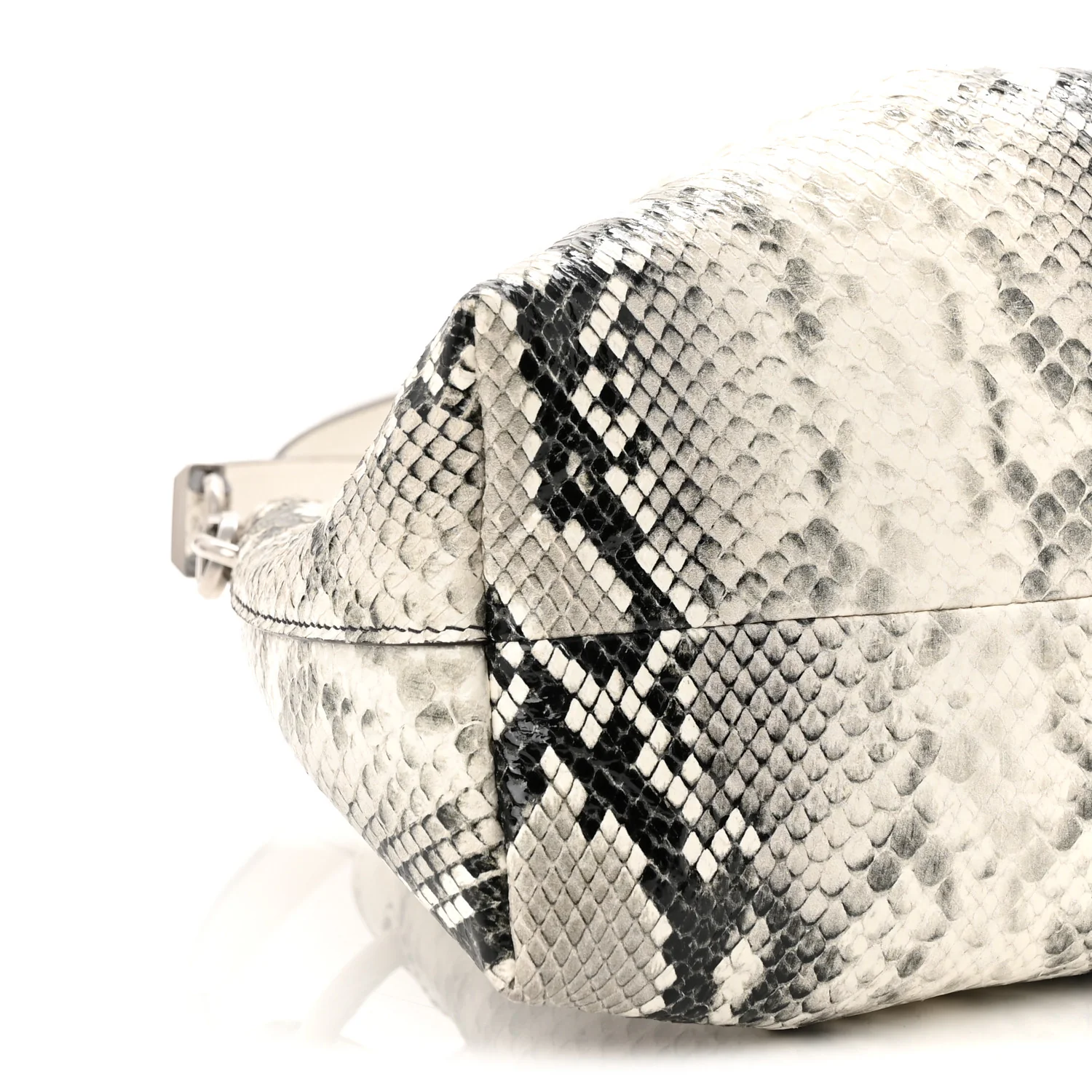 Calfskin Snakeskin Embossed Cinch M Bucket Bag Neutral