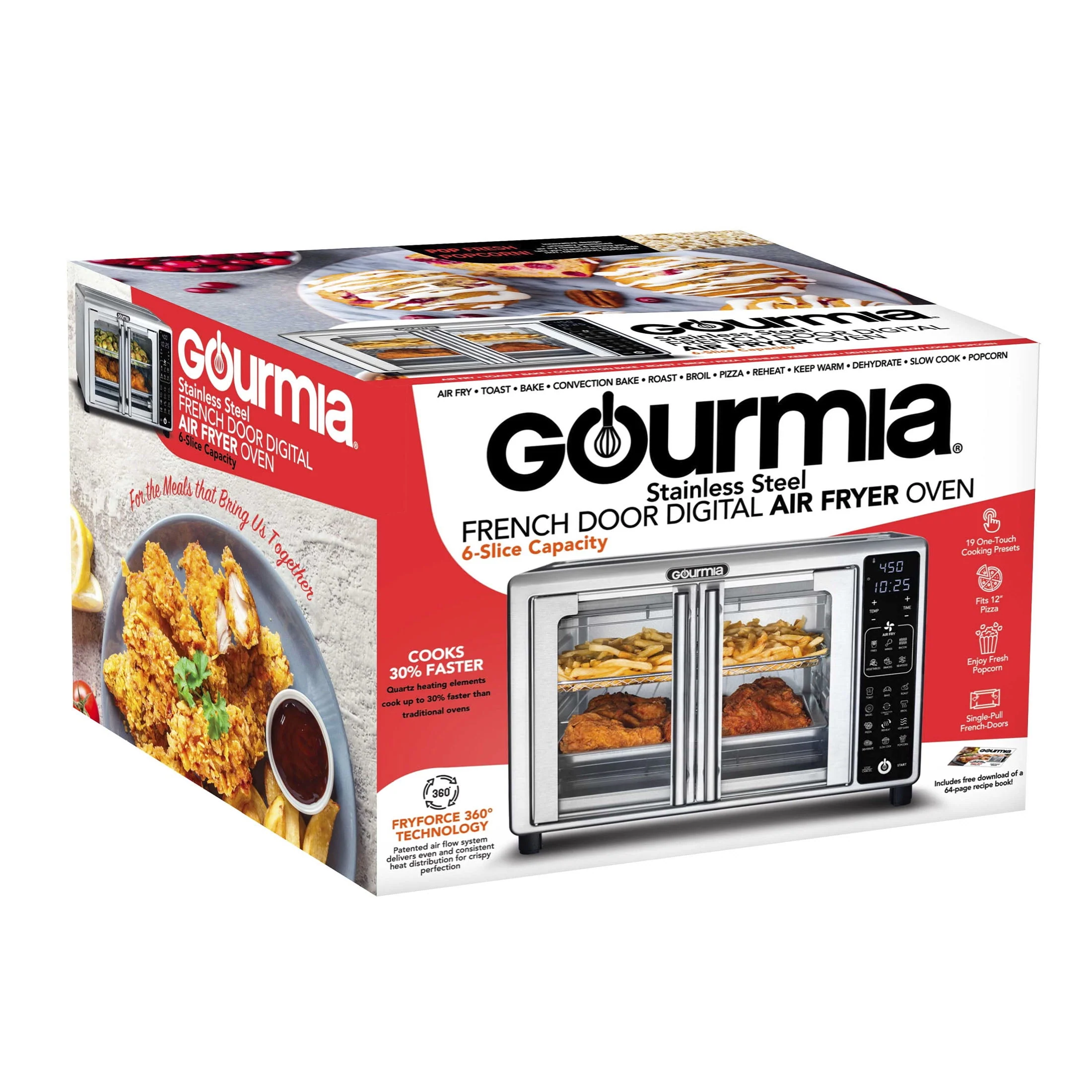New Gourmia 6 - Slice Digital Toaster Oven Air Fryer with 19 One - Touch Presets, Stainless Steel