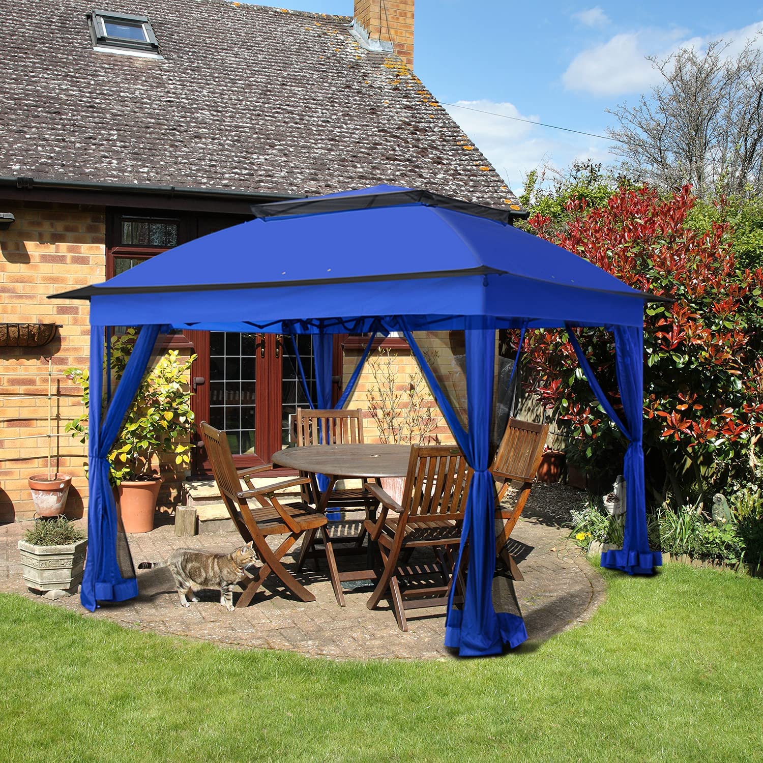 Tente de jardin instantanée pliante 11x11 avec moustiquaire, abri extérieur offrant 121 pieds carrés d'ombre par COOS BAY