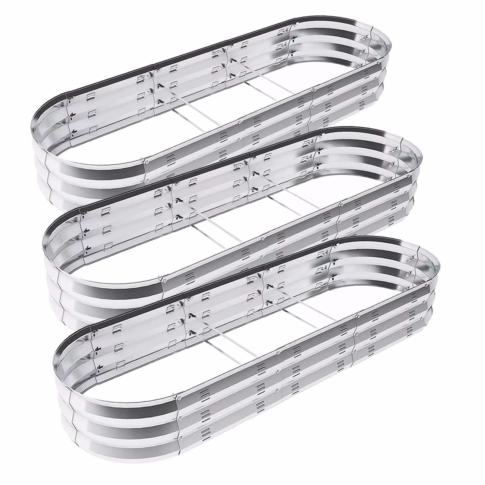 Raised Garden Bed Galvanized Metal Planter Box, 67D x 20W x10H, 7 cu. ft. Silver,3Pack