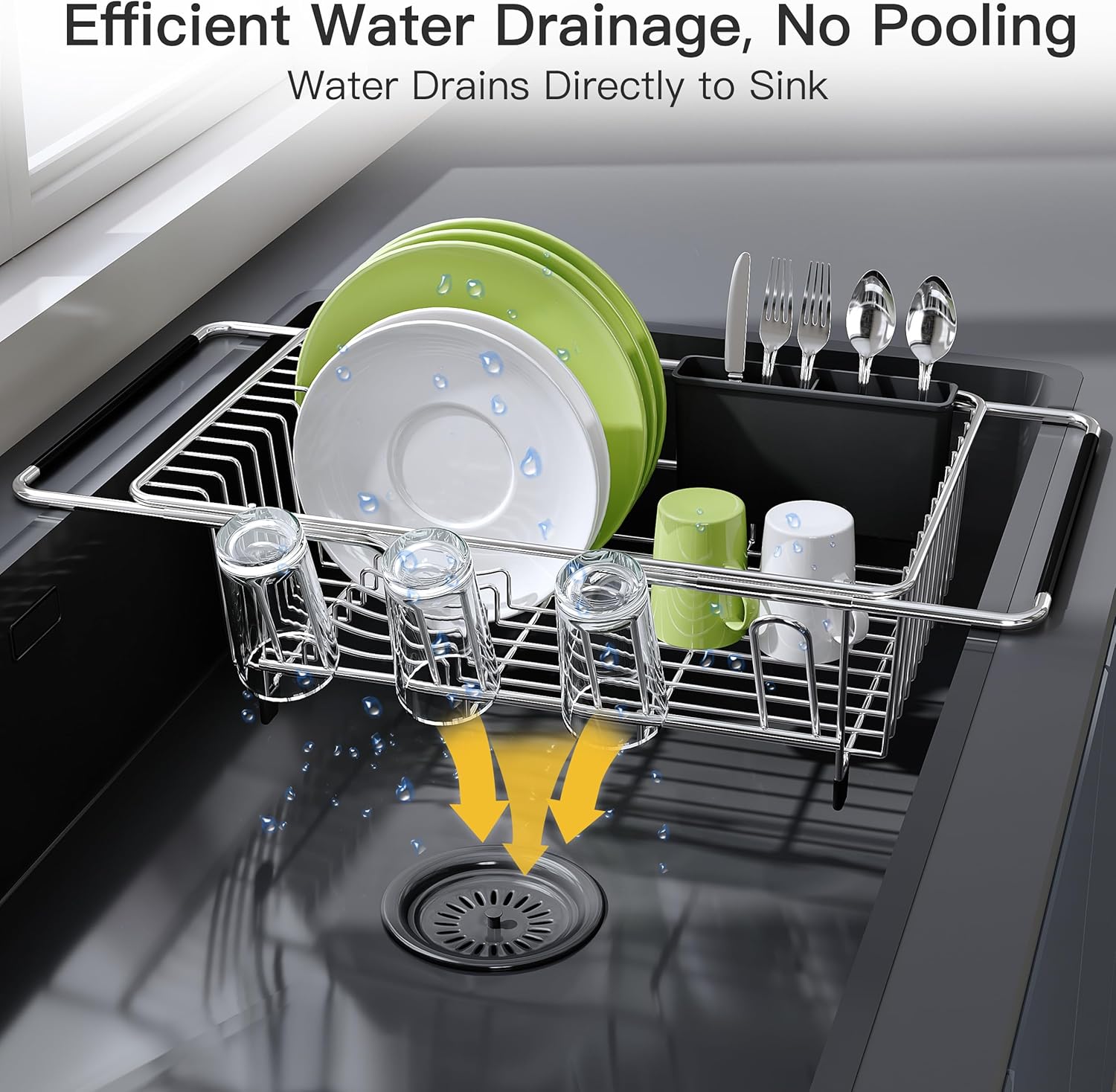 JASIWAY Dish Drying Rack in Sink, Dish Drainer with Cup and Utensil Holder