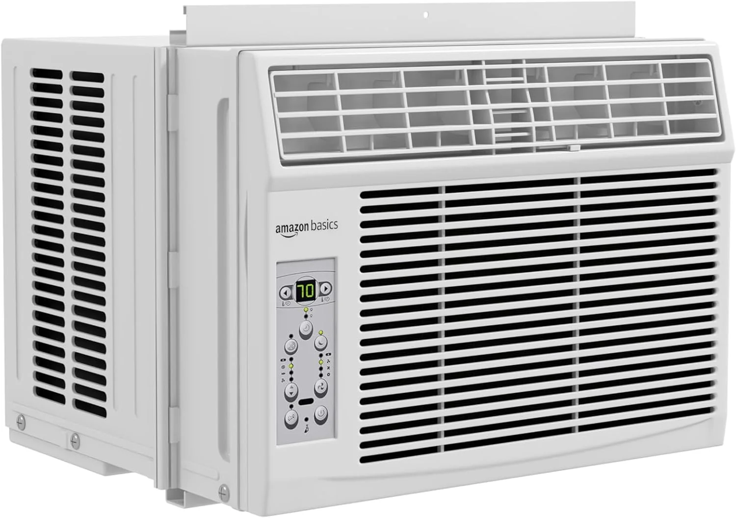 Climatiseur de fenêtre Amazon Basics 5000 BTU, silencieux, jusqu'à 14 m², fonctions refroidissement et ventilation, filtre lavable, kit de fenêtre ajustable, commandes mécaniques intuitives, pour petites pièces, blanc