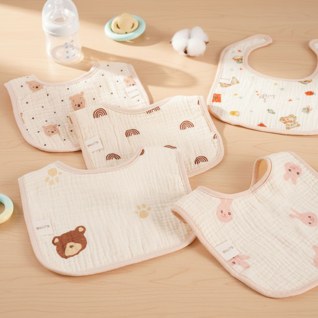 Muslin Gauze Fabric Baby Bib Shower Gift Set High Absorbent Newborn Feeding Essentials Multi Color Flower Pattern Infant Bib