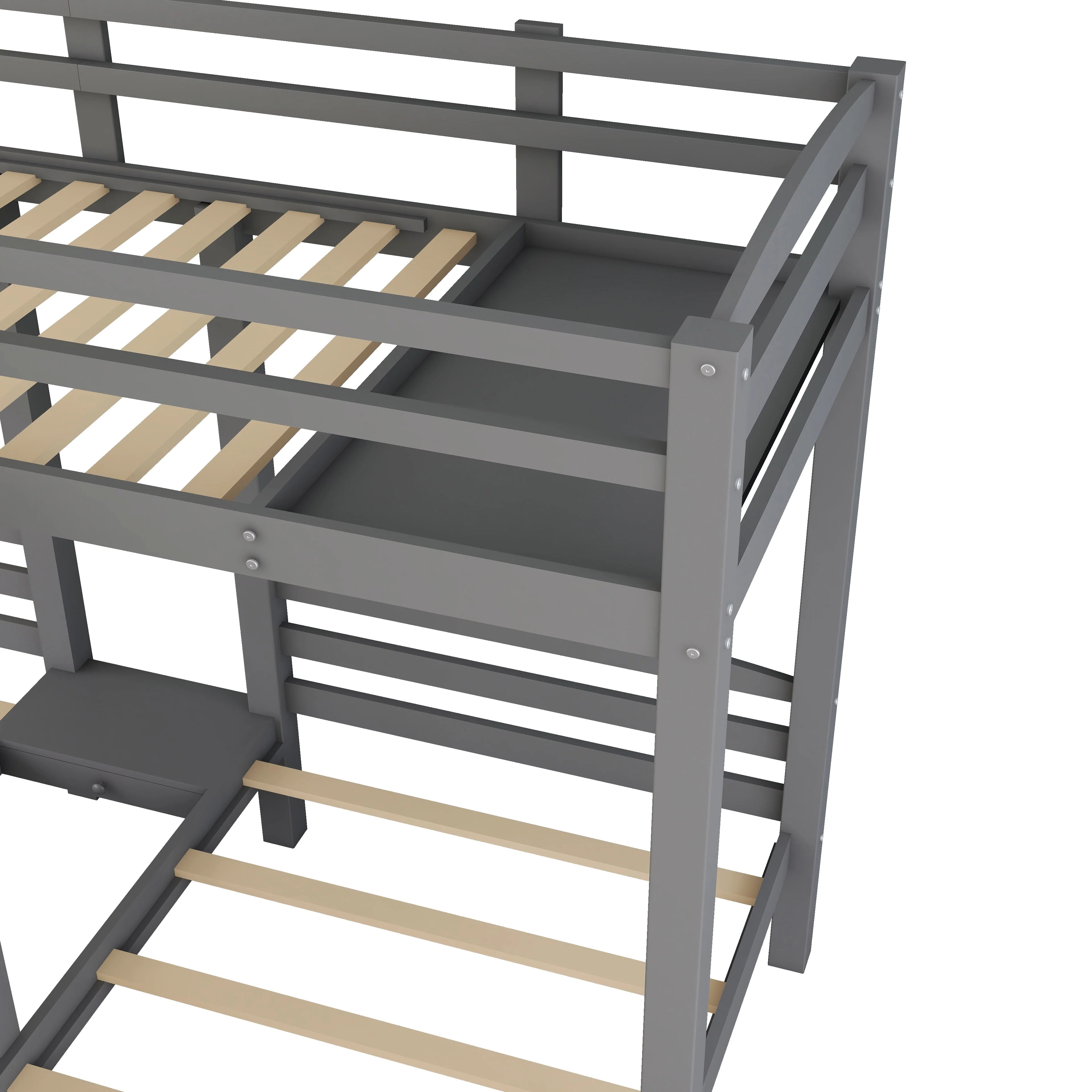 Twin over Twin Twin Bunk Bed with Staircase and Drawers for Kids Bedroom, 3 in 1 Bunk for More Kids, Storage Staircase, Gray Image 7