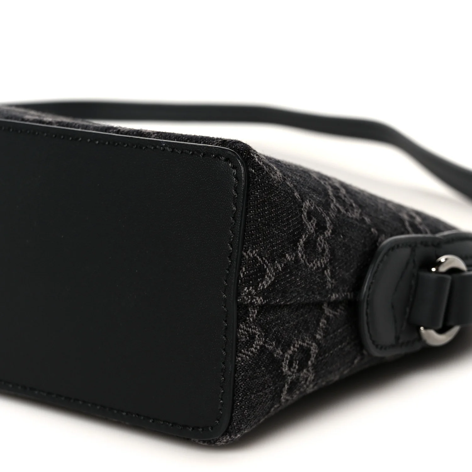 Denim Cuoio Harness GG Monogram Small Ophidia Dome Shoulder Bag Black Medium Grey