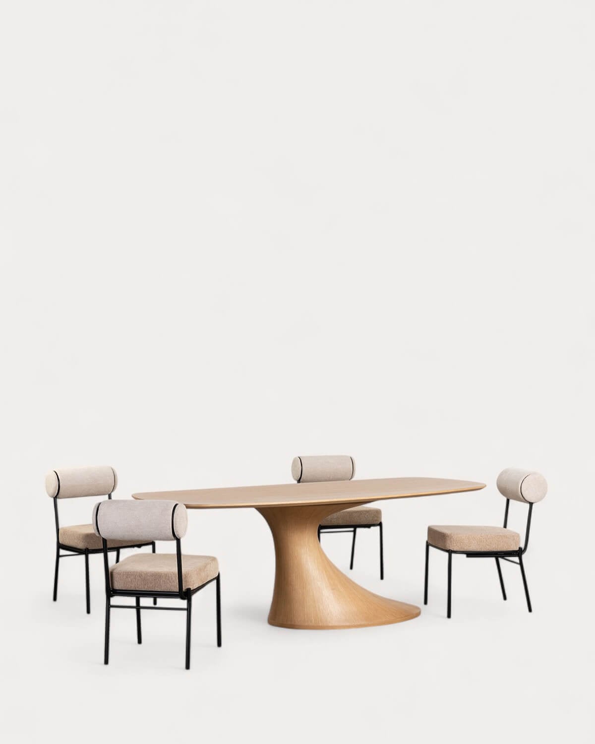 Set Flawas - Elin - Set de Mesa de Comedor Rectangular de Madera (220x100 cm) Flawas y 4 Sillas de Tela Elin