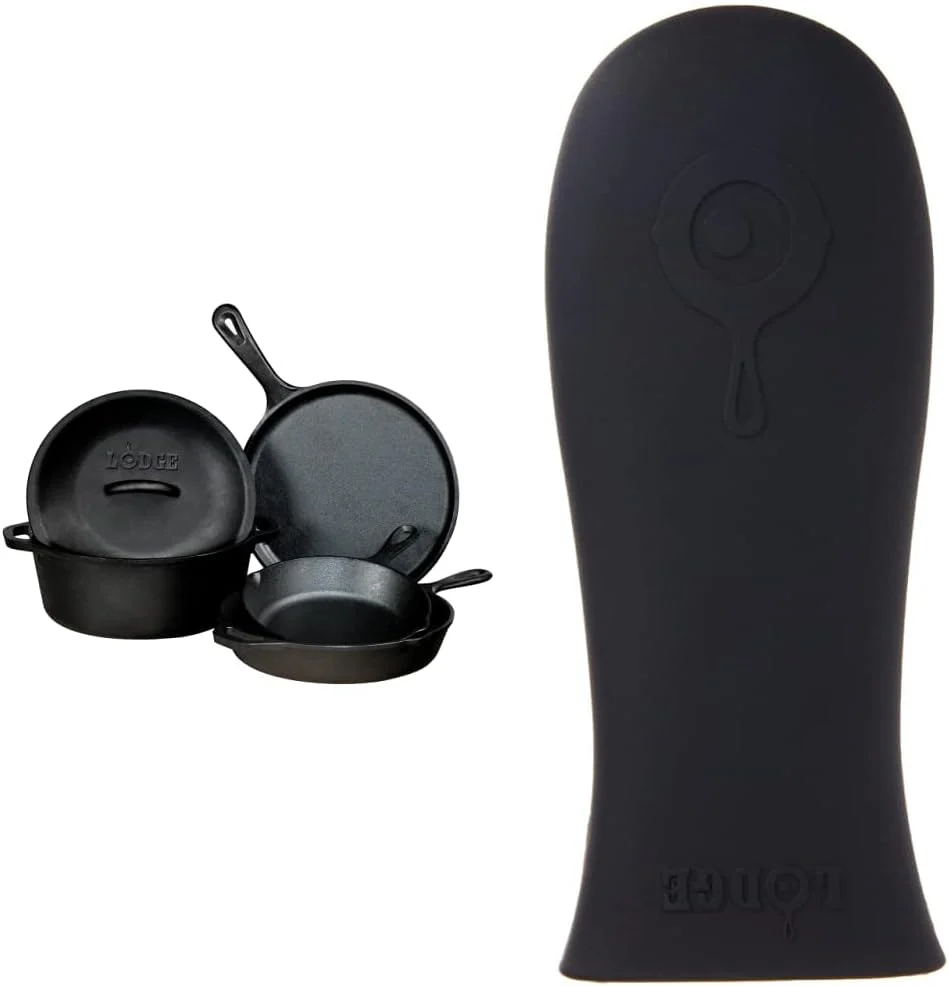 Seasoned Cast Iron 5 Piece Bundle with Cast Iron Scrubbing Pad
