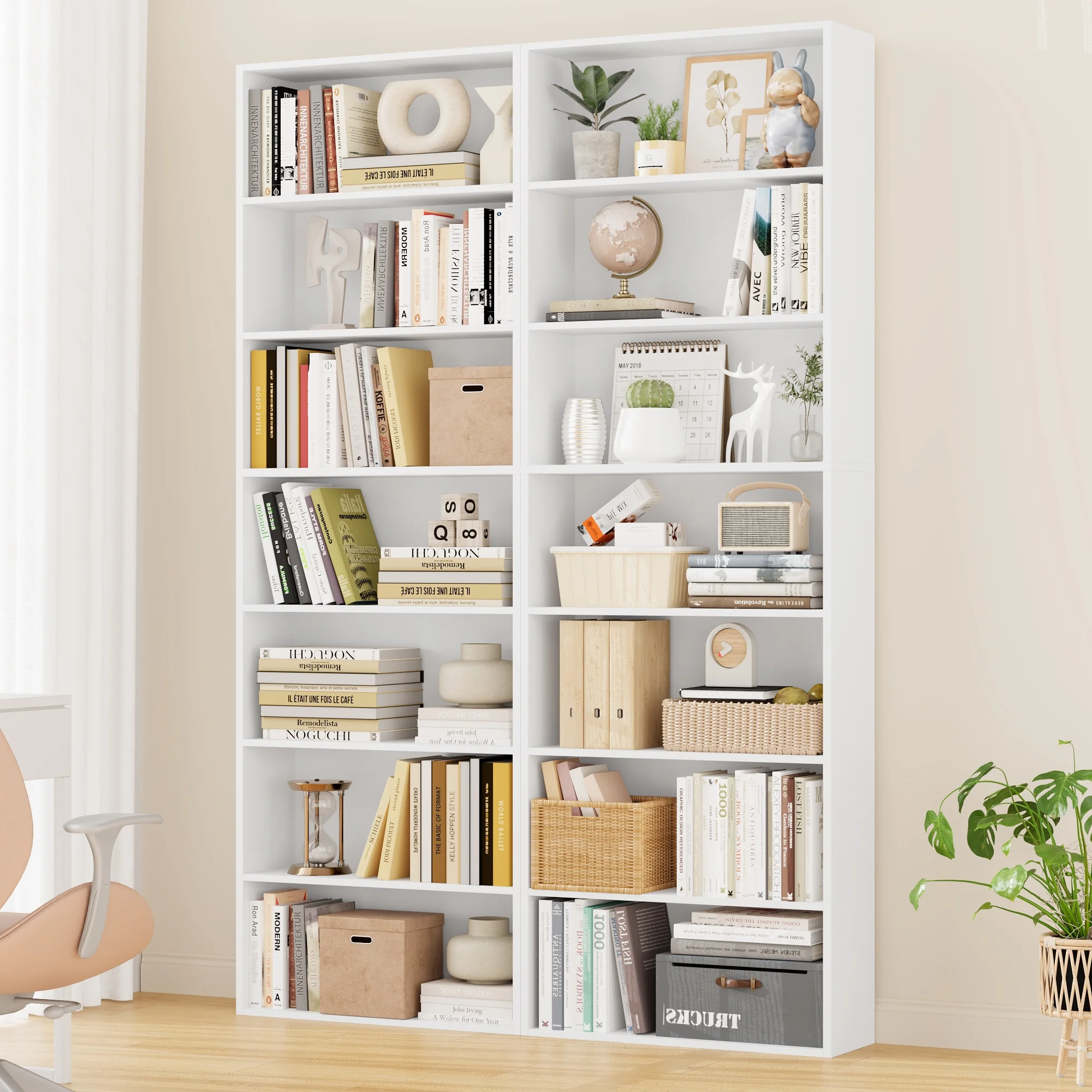82" Tall Bookcases, Freestanding Display Storage Shelves, 7-Tier Open Bookshelf for Home Office Living Room Bedroom, White(White/Single) - Image 4